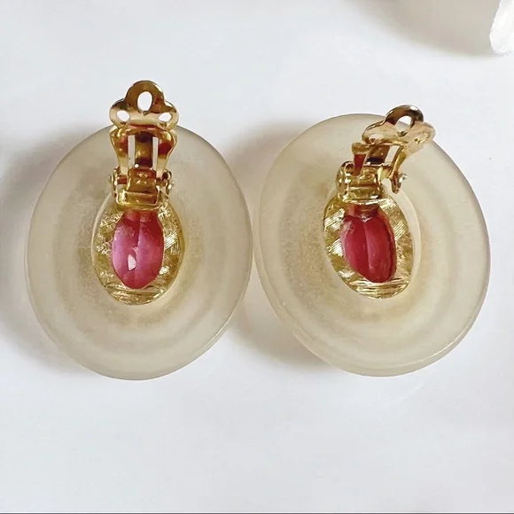 Givenchy Couture Rare 18k Gold, Lucite & Pink Sapphire Clip-On Earrings